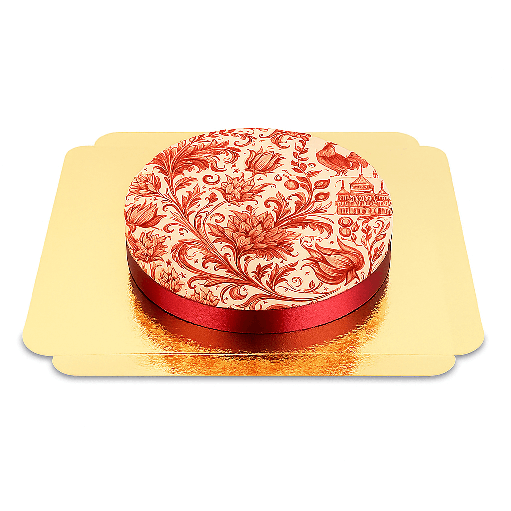 Czerwony Tort z Motywem Porcelanowym