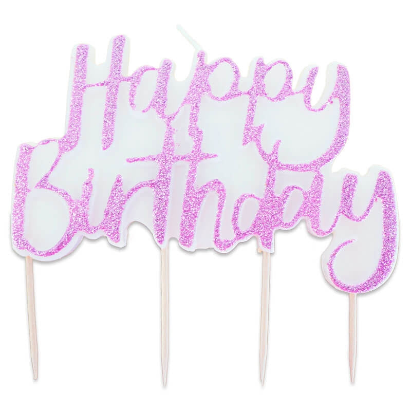 Różowa świeczka "Happy Birthday"