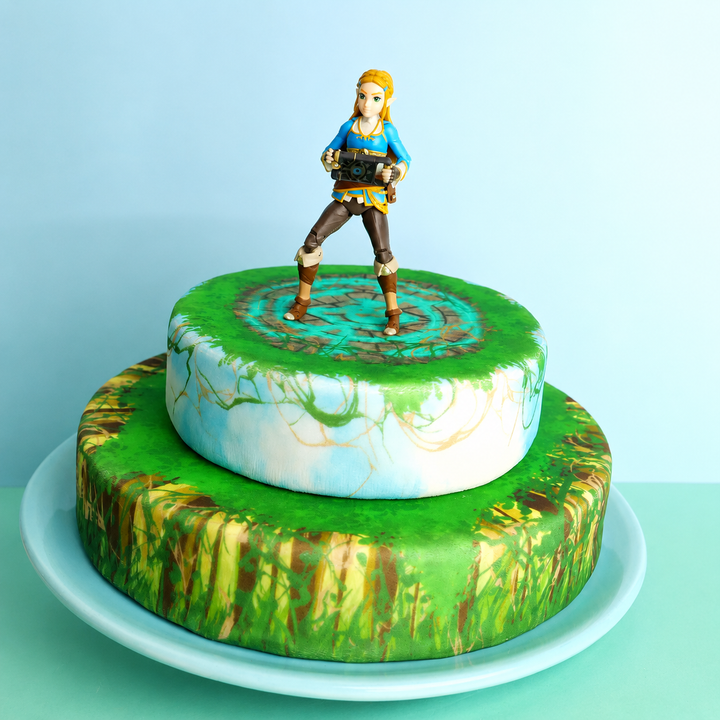 Zelda® na dwupiętrowym torcie z leśnymi ruinami