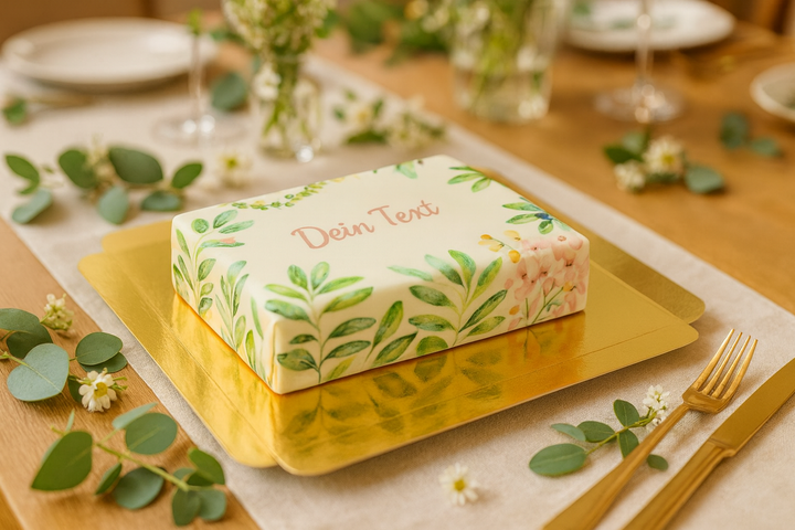 Kwadratowy tort eukaliptusowy + indywidualne etykietowanie