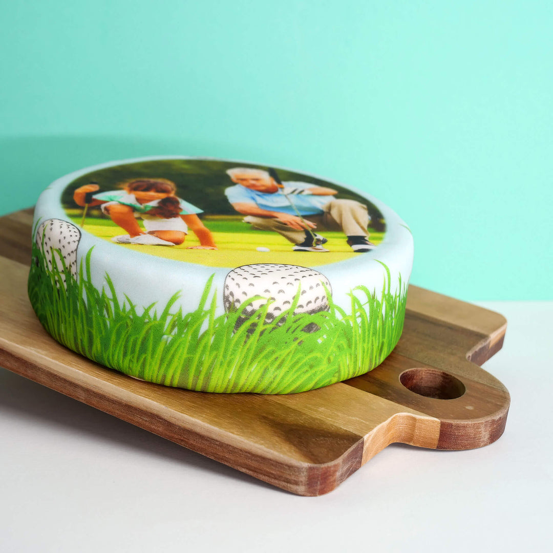 Tort ze zdjęciem i motywem golfa, okrągły