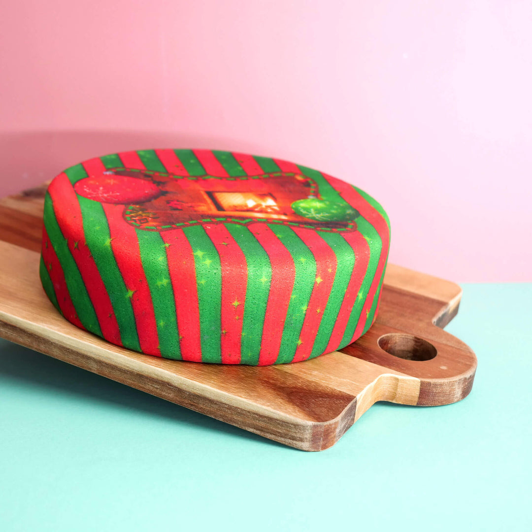 Tort ze zdjęciem i świąteczną ramką, okrągły