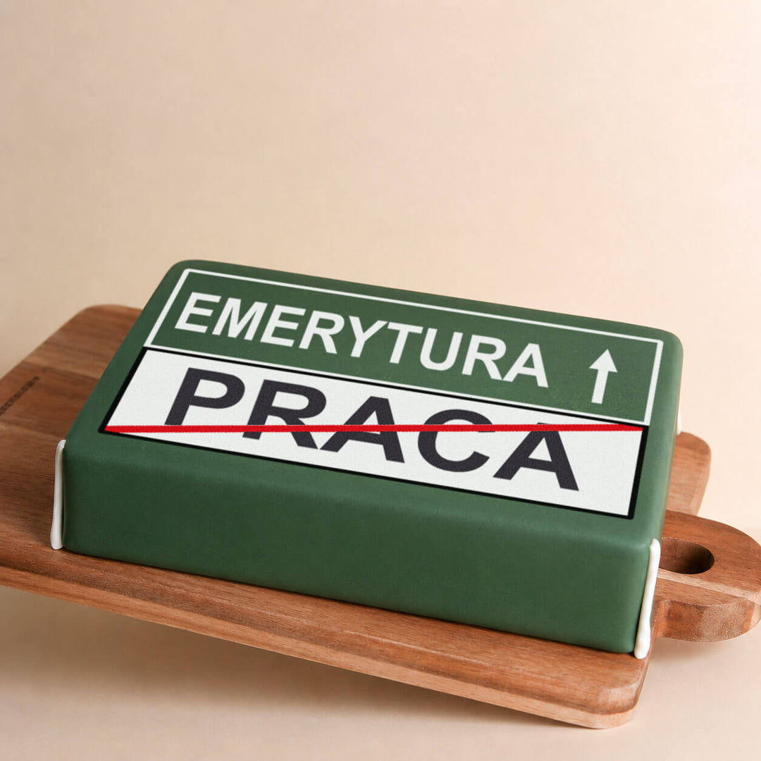 Kwadratowy tort ze znakiem drogowym Emerytura
