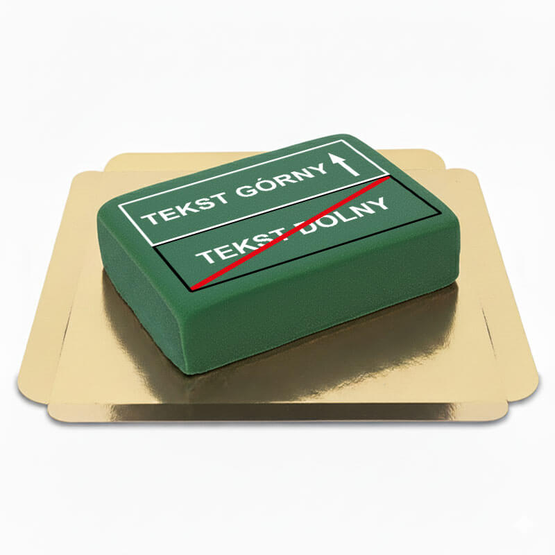 Prostokątny tort znak drogowy z personalizowanym napisem
