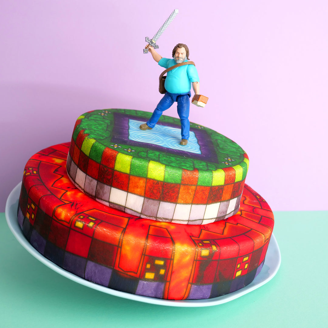 Figurka Minecraft® na dwupiętrowym torcie z portalem wymiarów