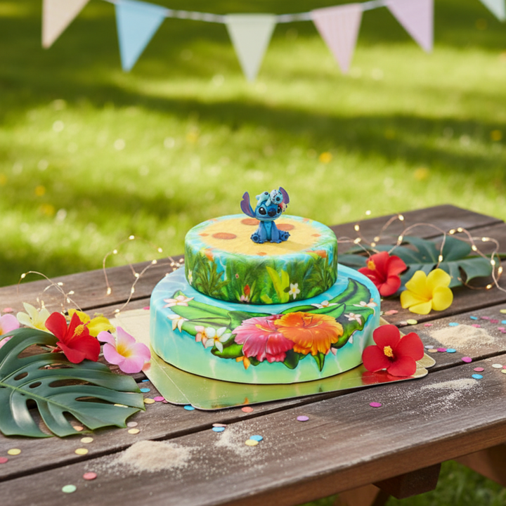Stitch® na dwupoziomowym torcie tropikalna plaża