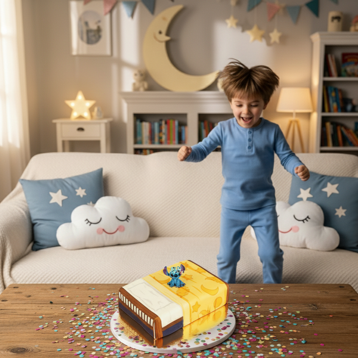 Stitch® z Schrulle na torcie w kształcie łóżka