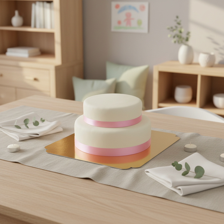 Dwupiętrowy biały tort ze wstążeczką