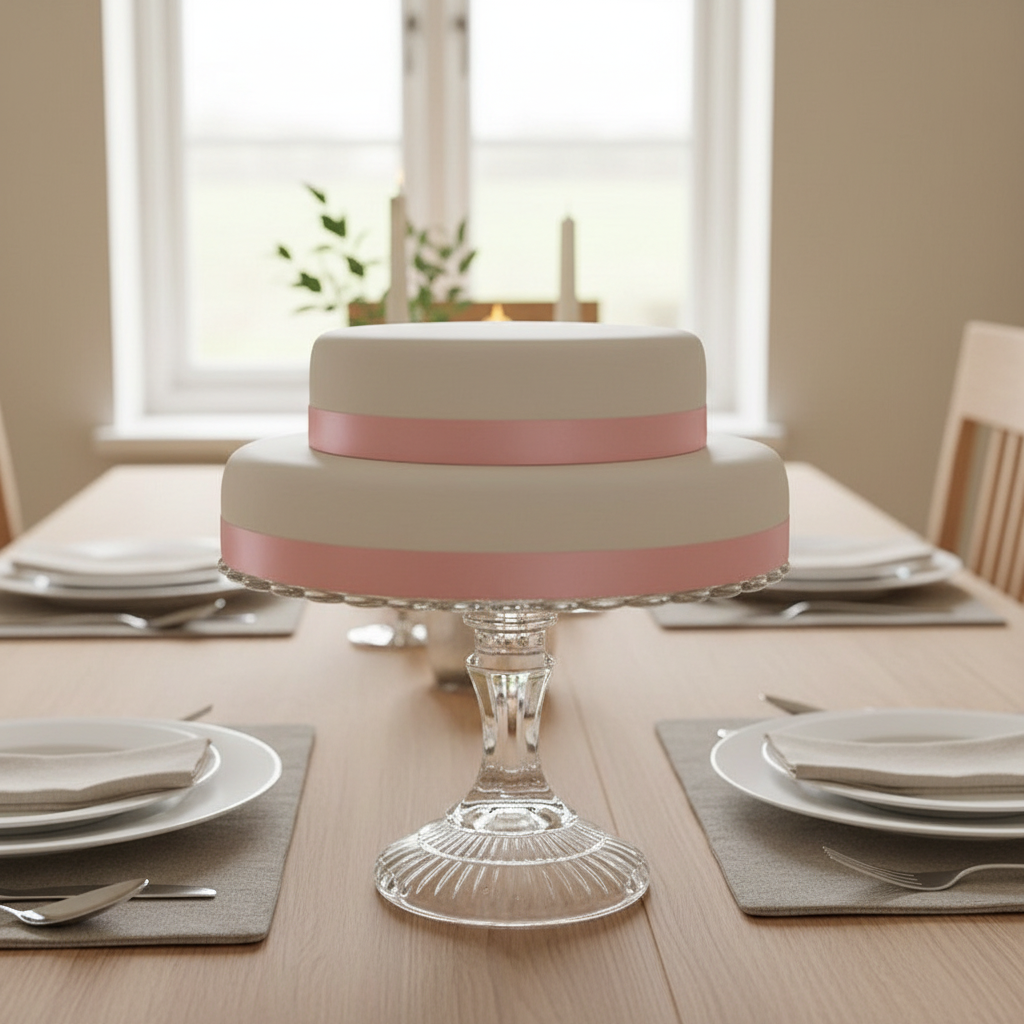 Dwupiętrowy biały tort ze wstążeczką