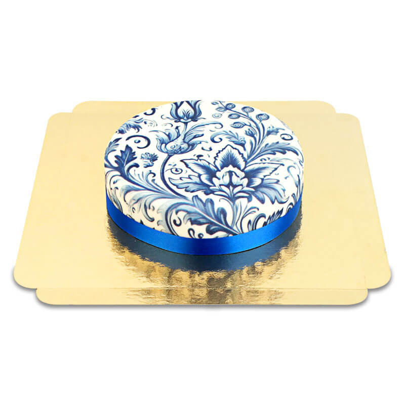 Tort inspirowany niebieskim malarstwem na porcelanie