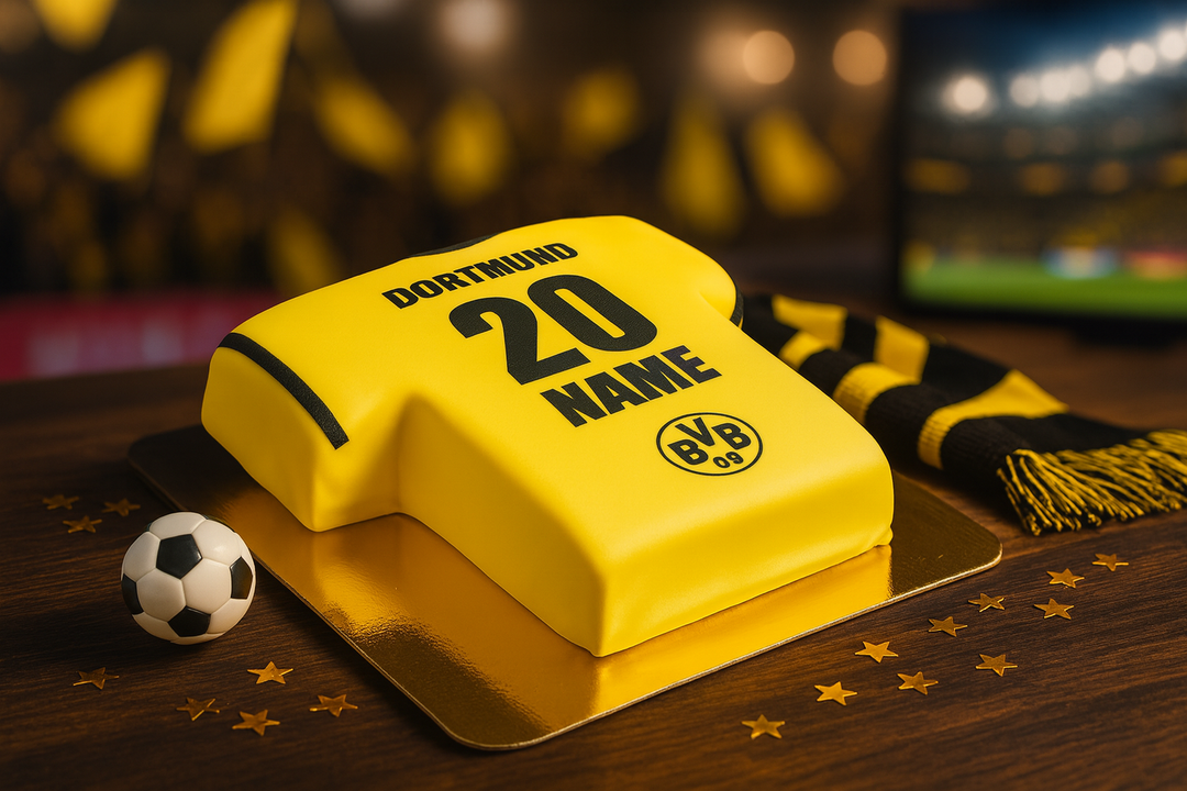 BVB - żółty tort w kształcie koszulki piłkarskiej