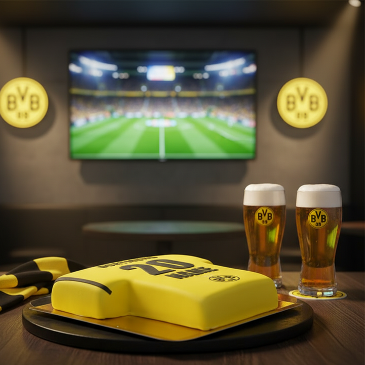 BVB - żółty tort w kształcie koszulki piłkarskiej
