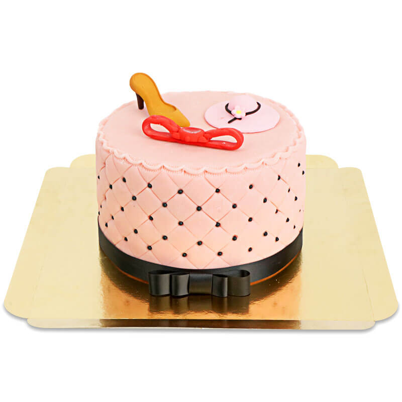 Tort Deluxe Make-Up Cake z kolorową dekoracją cukrową i czarną wstążką