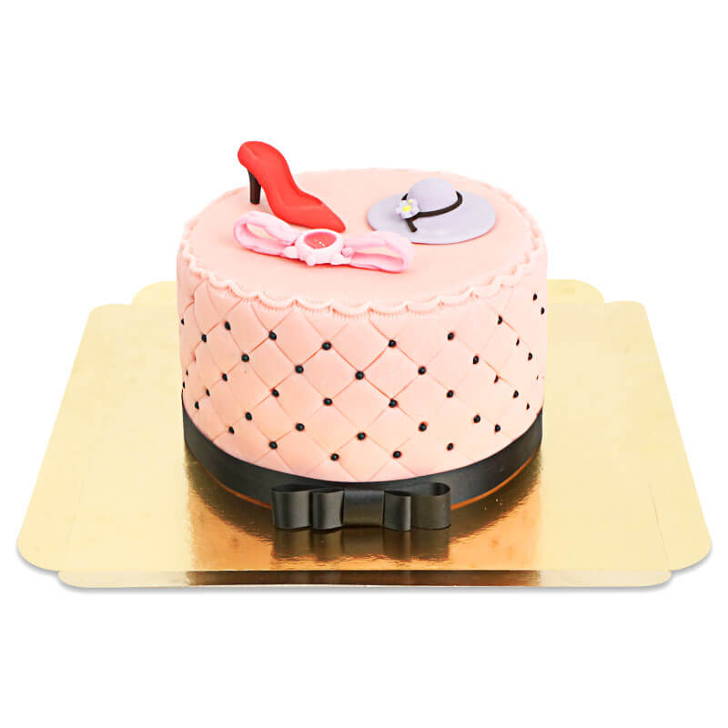 Tort Deluxe Make-Up Cake z kolorową dekoracją cukrową i czarną wstążką