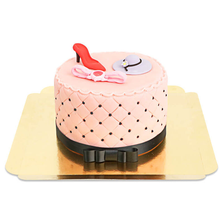 Tort Deluxe Make-Up Cake z kolorową dekoracją cukrową i czarną wstążką