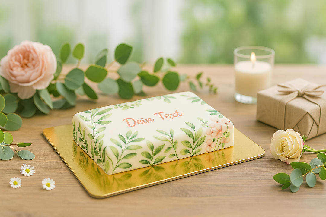 Kwadratowy tort eukaliptusowy + indywidualne etykietowanie