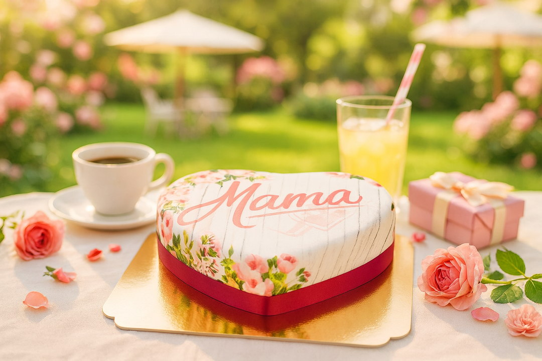 Wiosenny tort w kształcie serca - Mama