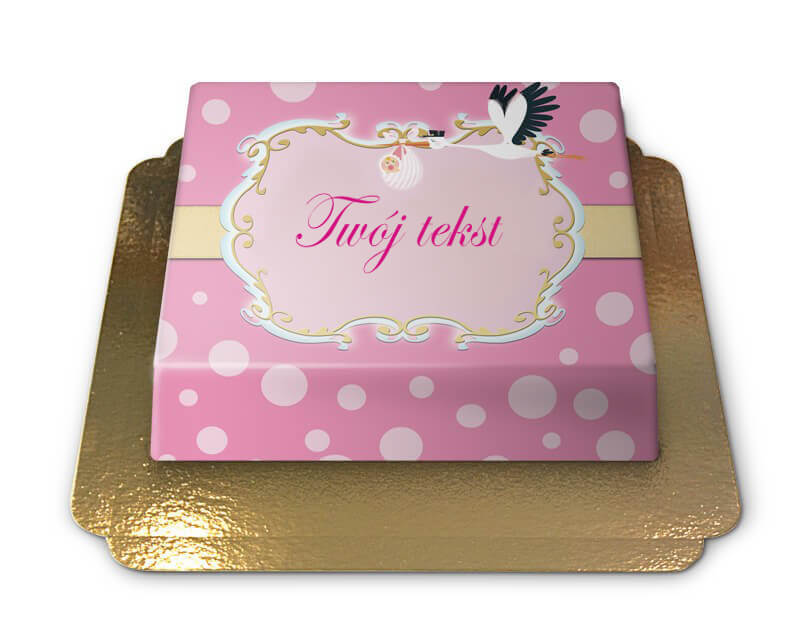Tort - Bocian z niemowlęciem, różowy