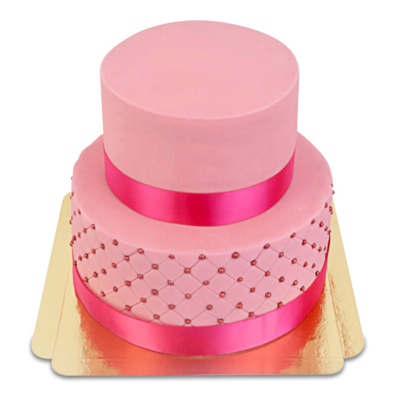 Różowy tort weselny z perełkami cukrowymi