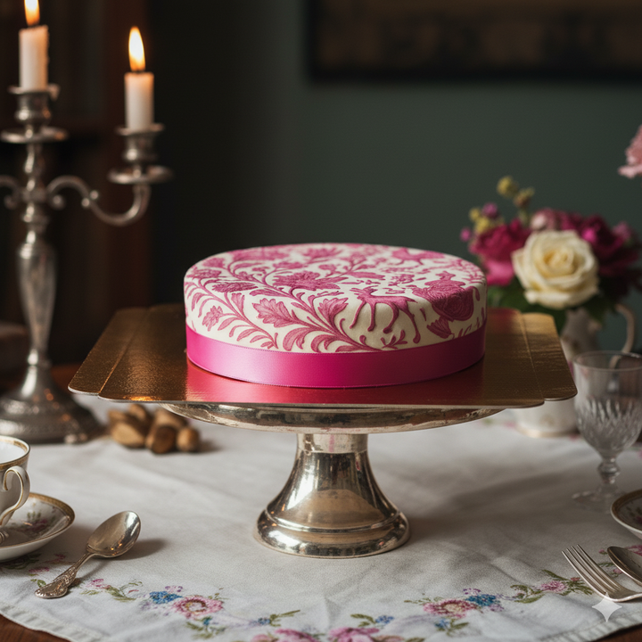 Różowa tort z porcelanowym malowaniem