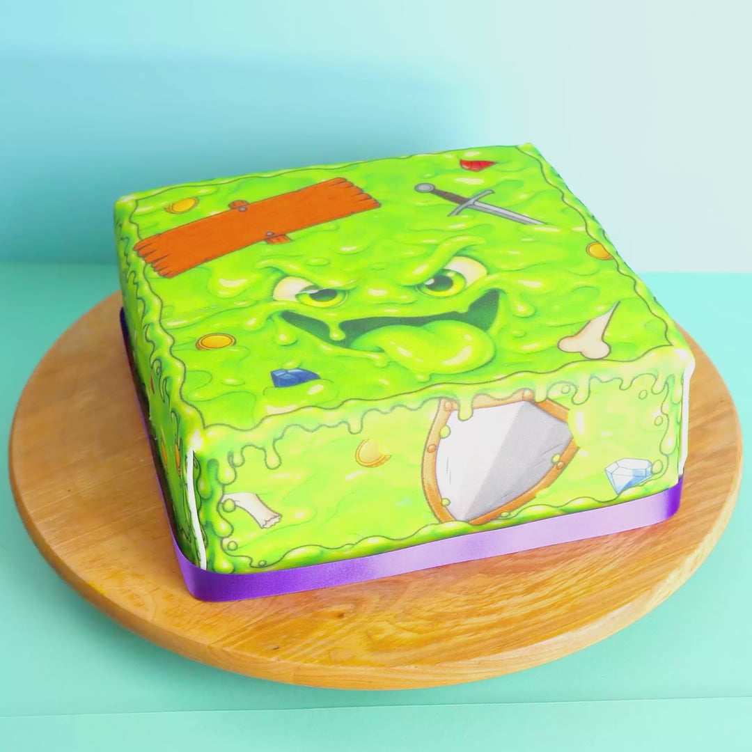 Kwadratowy Tort Potwór z Kostką Szlamu Deluxe