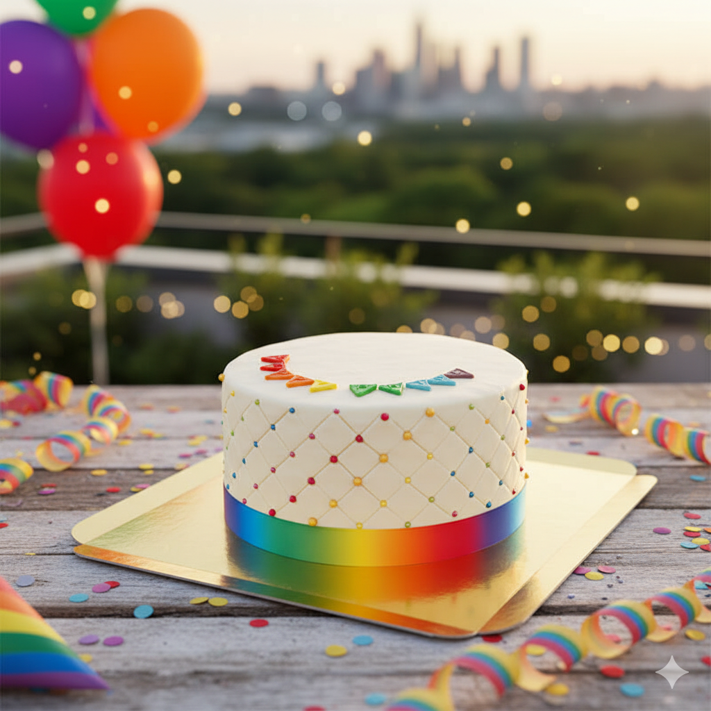 Tęczowy tort deluxe "Happy Birthday" - podwójna wysokość