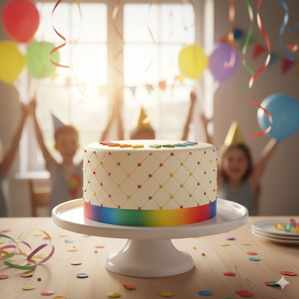 Tęczowy tort deluxe "Happy Birthday" - podwójna wysokość