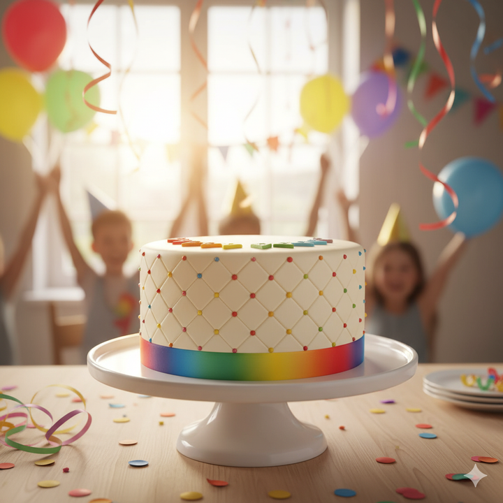 Tęczowy tort deluxe "Happy Birthday" - podwójna wysokość