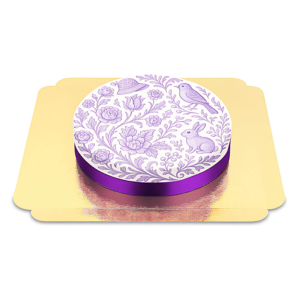 Lawendowy tort z motywem porcelanowym