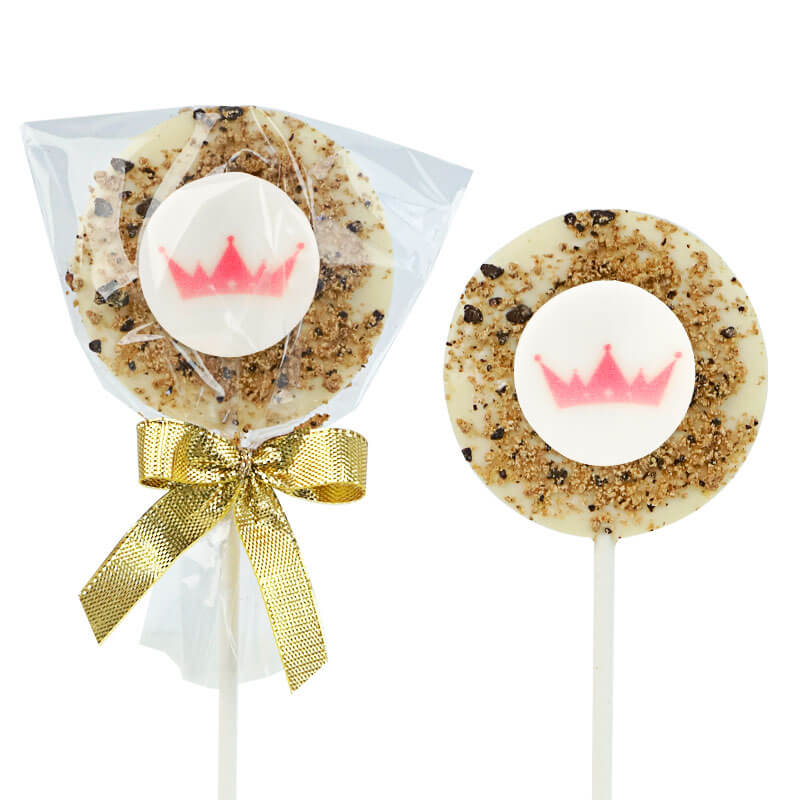 Lollis mit weißer Schokolade & Cookie Crumble mit Logo (10 Stück)