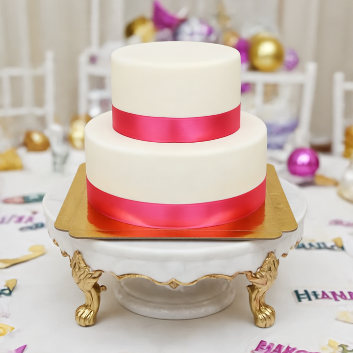 Dwupiętrowy biały tort deluxe ze wstążką