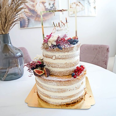 Boho Wedding Vanille-Himbeere 2-piętrowy z dekoracjami i topperem – dla 30 osób !